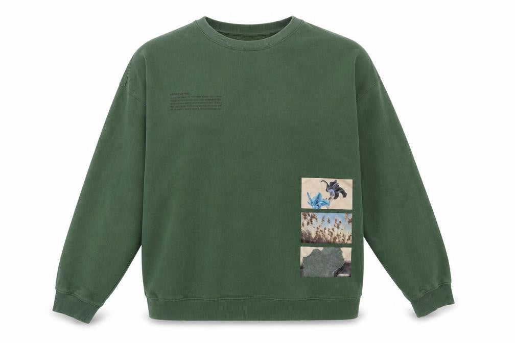 H&M Women Green Oversized Sweatshirt L Cotton Blend Crew Neck