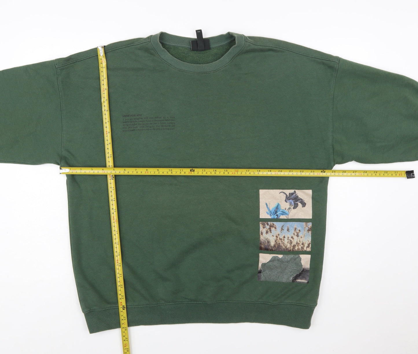 H&M Women Green Oversized Sweatshirt L Cotton Blend Crew Neck