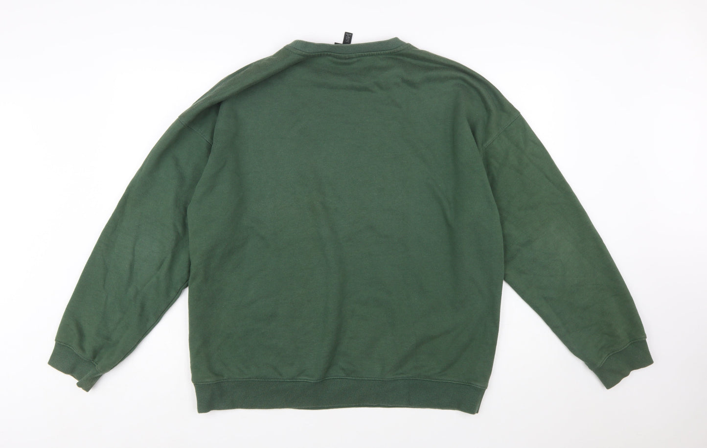 H&M Women Green Oversized Sweatshirt L Cotton Blend Crew Neck
