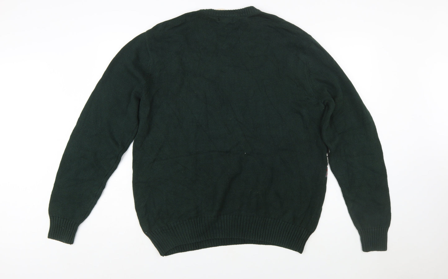 Dockers Men's Green Reindeer Cotton Fair Isle Jumper Size L