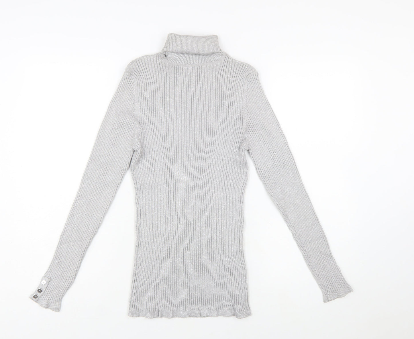 Style & Co Women Silver Roll Neck Ribbed Knit Jumper XL