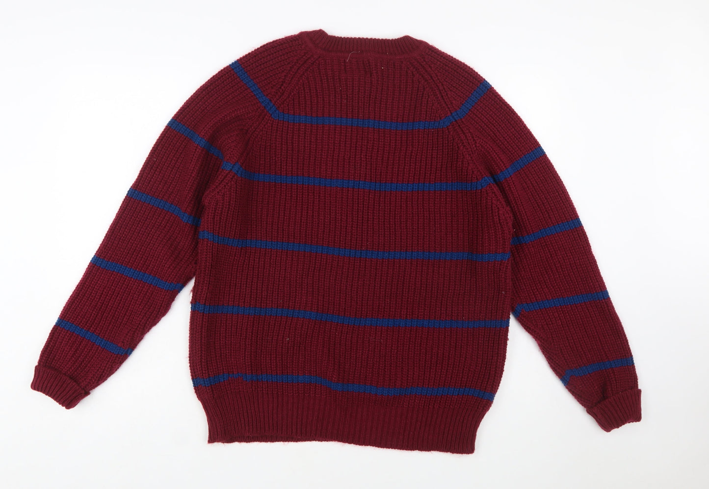 Iron Wood Trading Company Men's Red Striped Chunky Knit Acrylic Pullover Jumper M