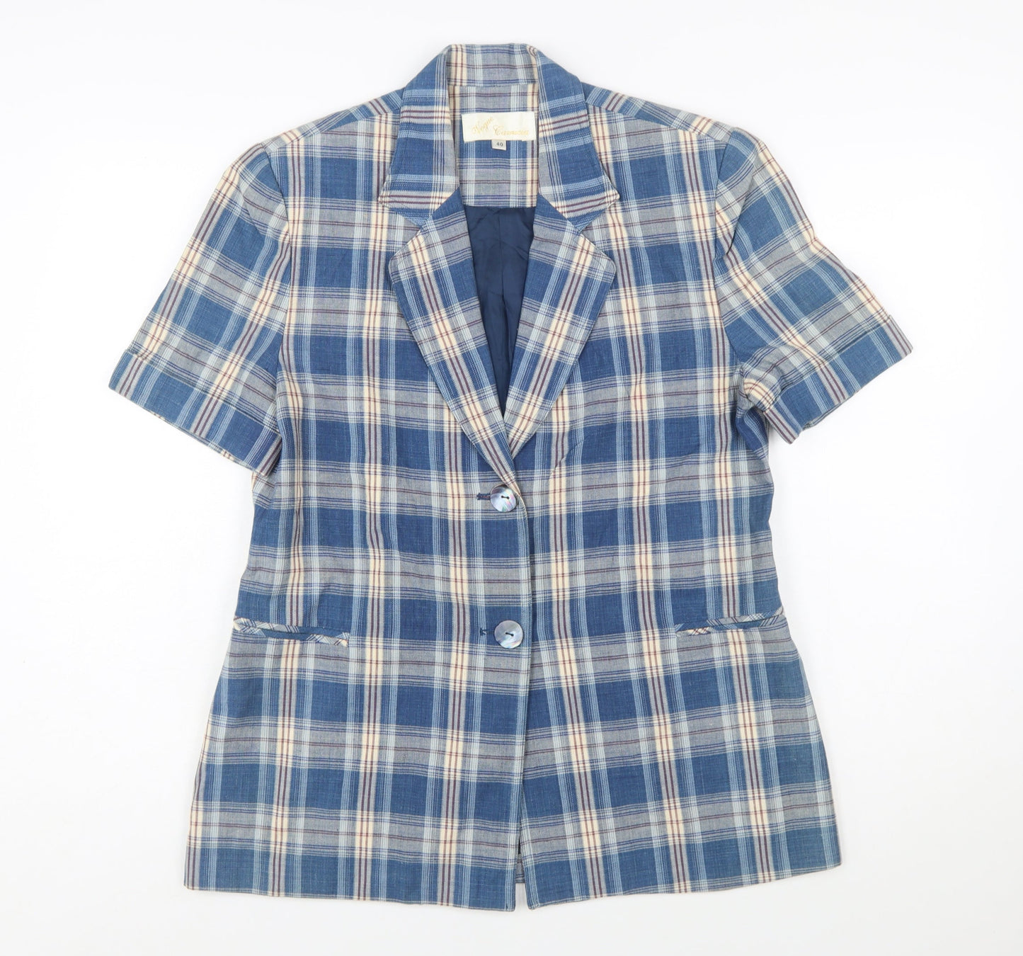 Vogue Camicia Women's Blue Check Short Sleeve Blazer Size 12