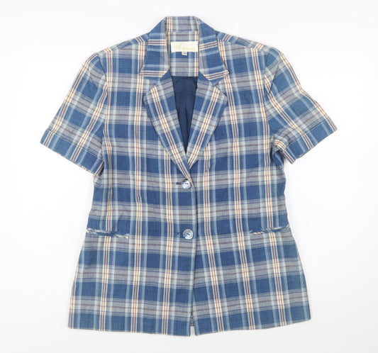 Vogue Camicia Women's Blue Check Short Sleeve Blazer Size 12