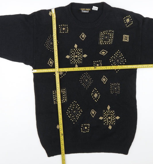 Trimmings Women’s Black Beaded Geometric Vintage Pullover Jumper M