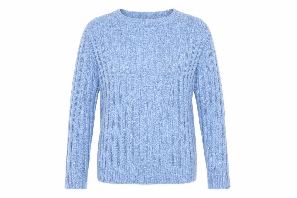 St John's Bay Women's Blue Cable-Knit Cotton Jumper Size L