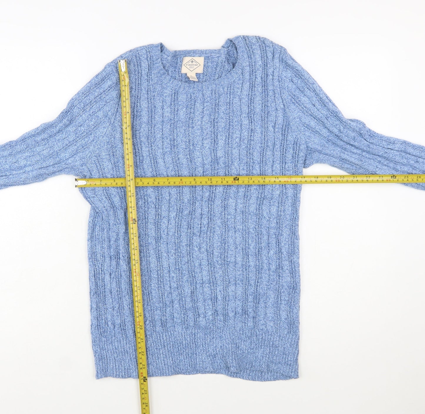 St John's Bay Women's Blue Cable-Knit Cotton Jumper Size L