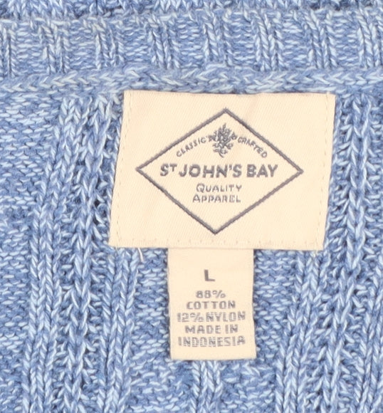 St John's Bay Women's Blue Cable-Knit Cotton Jumper Size L