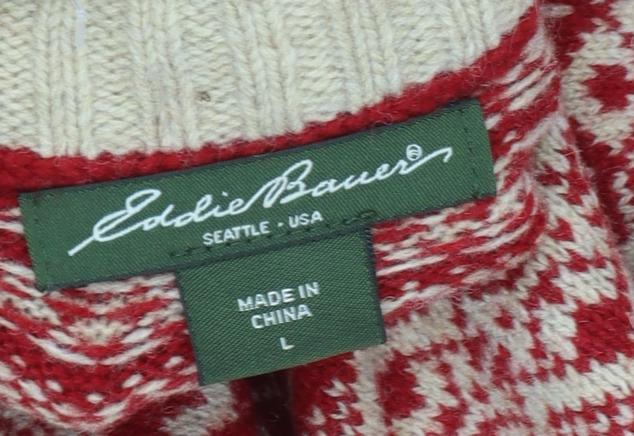 Eddie Bauer Women's Red Fair Isle Wool Blend Button Cardigan L