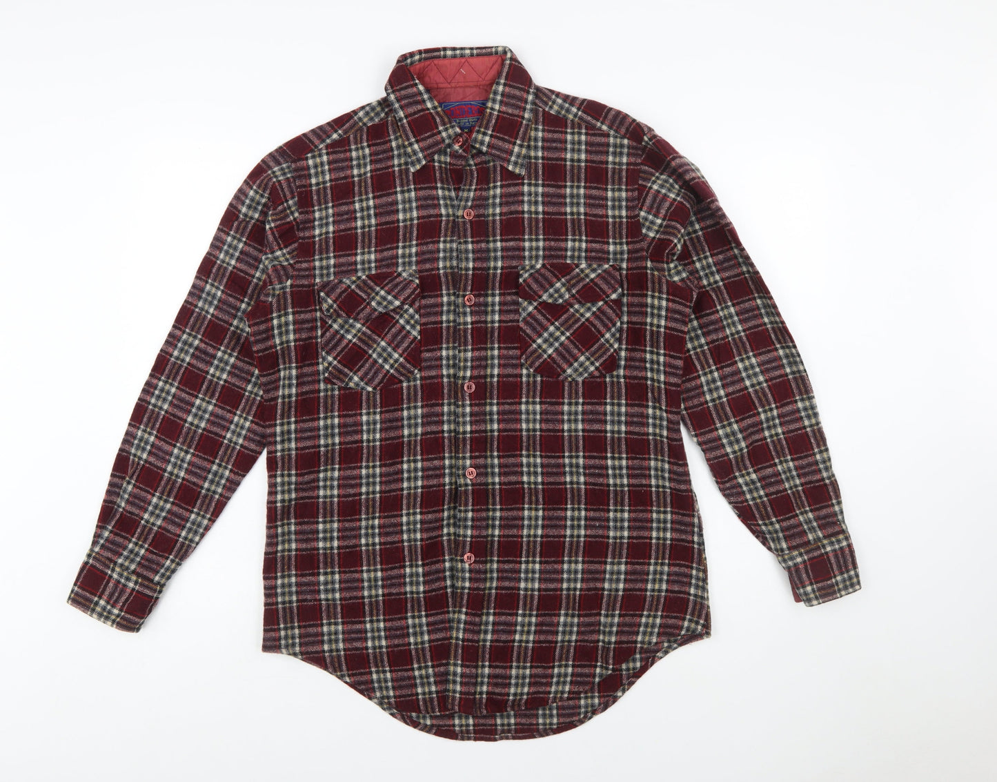 Ponderosa Men's Burgundy Plaid Wool Button-Up Shirt M