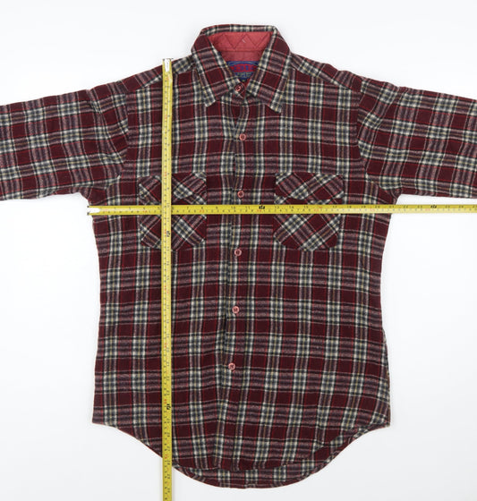 Ponderosa Men's Burgundy Plaid Wool Button-Up Shirt M