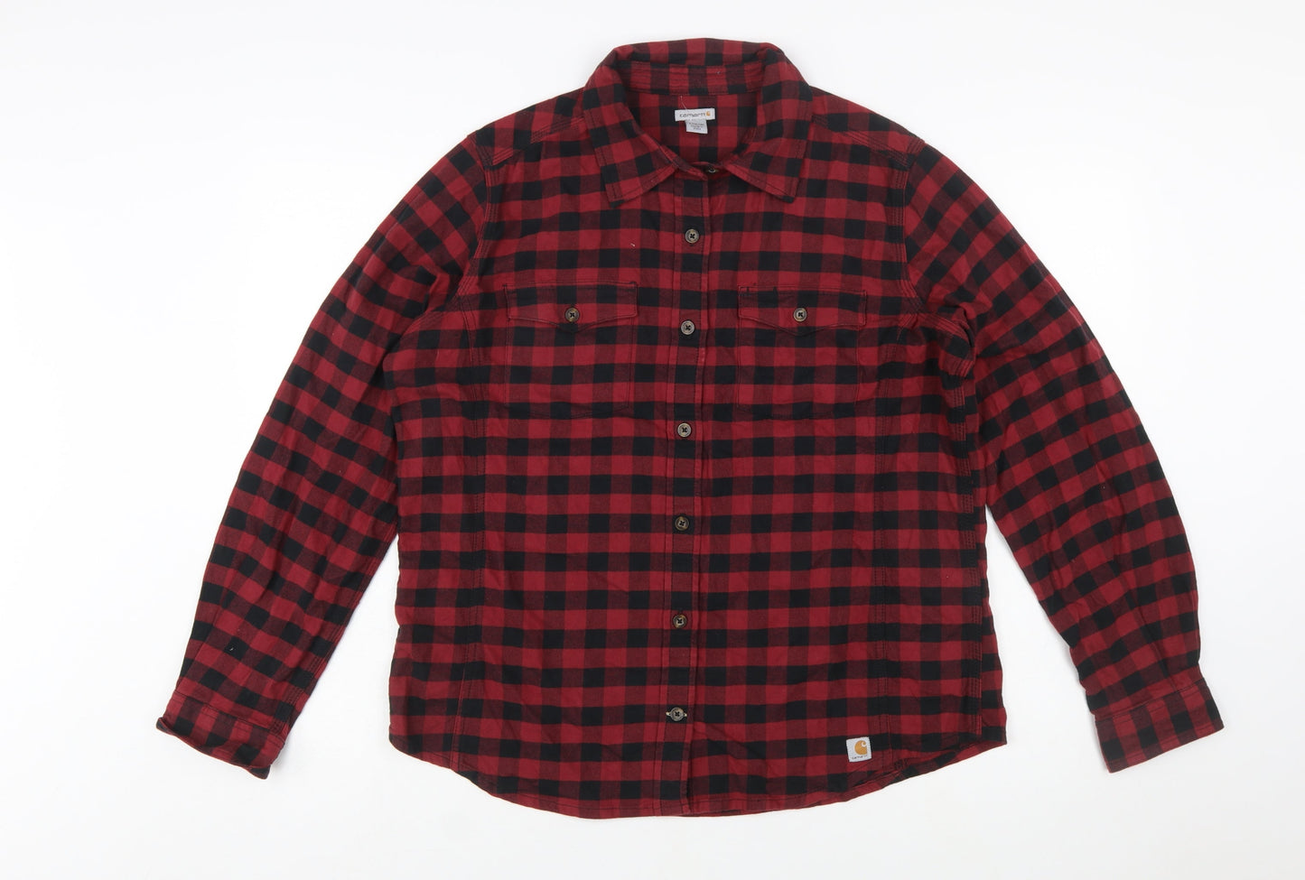 Carhartt Women's Red Checked Flannel Button-Up Shirt L