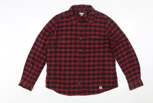 Carhartt Women's Red Checked Flannel Button-Up Shirt L