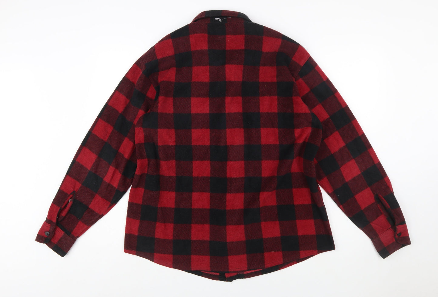 Wrangler Men's Red Black Check Flannel Button-Up Shirt L