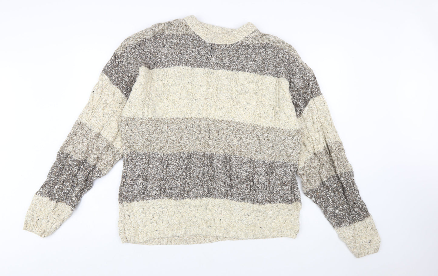 Old Glory Men’s Beige Cable-Knit Cotton Wool Jumper Large