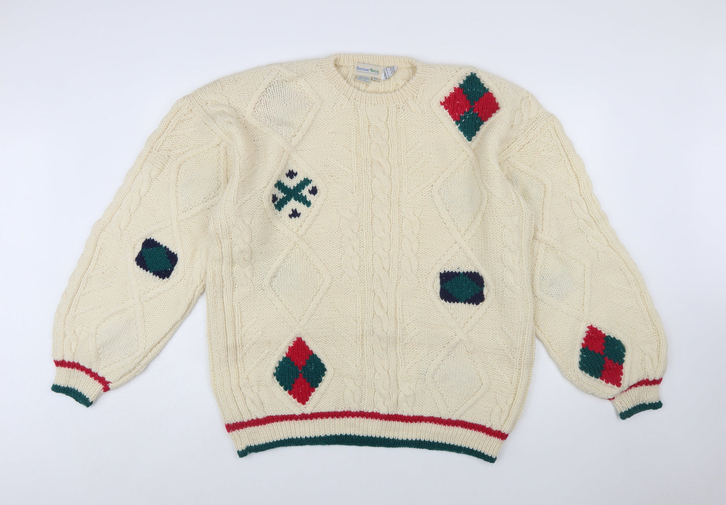 Boundary Waters Men's Ivory Wool Cable-Knit Argyle Jumper XL