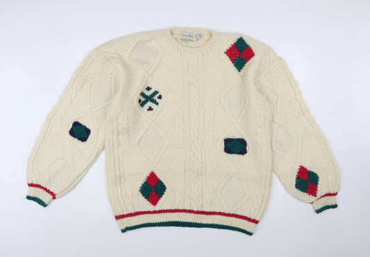 Boundary Waters Men's Ivory Wool Cable-Knit Argyle Jumper XL