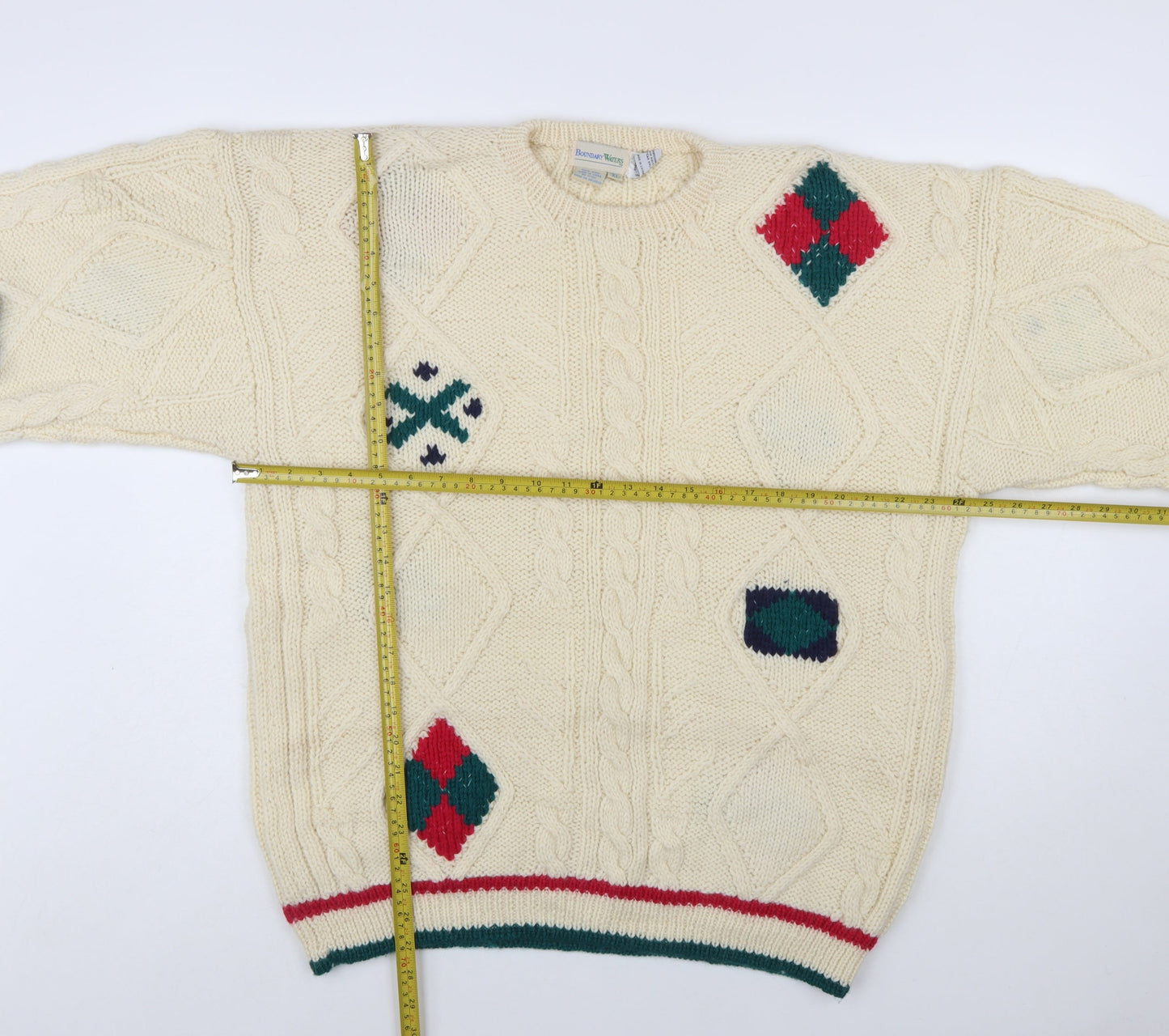 Boundary Waters Men's Ivory Wool Cable-Knit Argyle Jumper XL