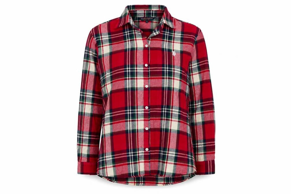 U.S. Polo Assn. Womens Red Plaid Cotton Long Sleeve Button-Up Shirt XL