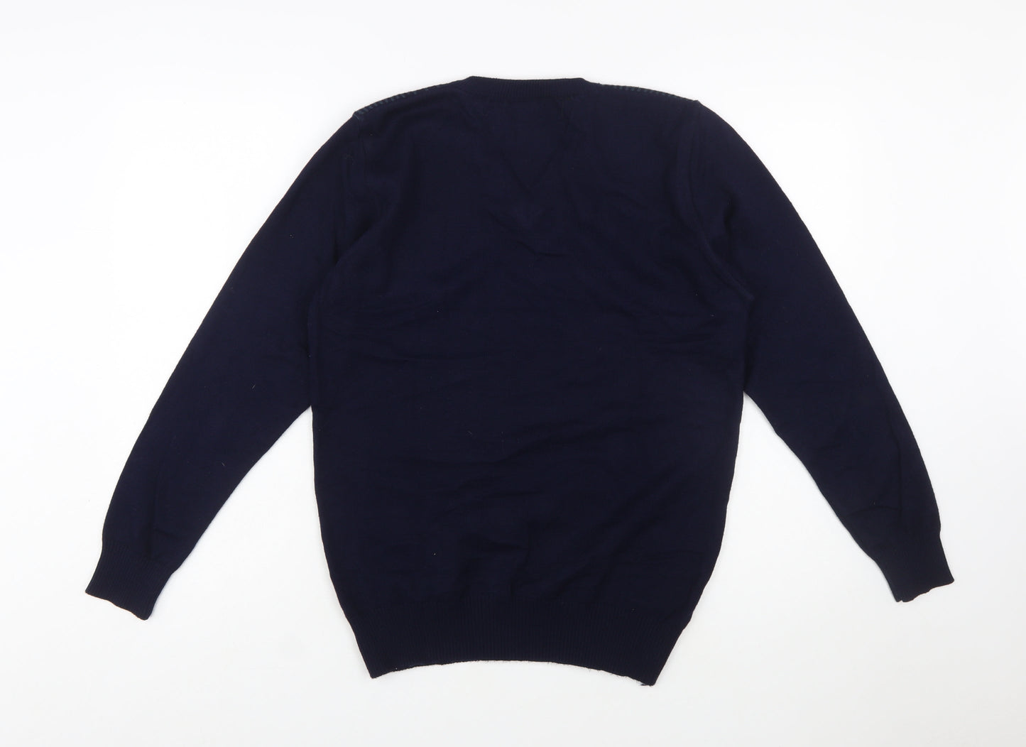 Teknotex Men's Blue V-Neck Geometric Knit Jumper Size L