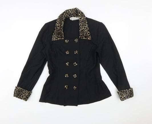 Studio C Women’s Black Leopard Trim Double-Breasted Blazer Size 10