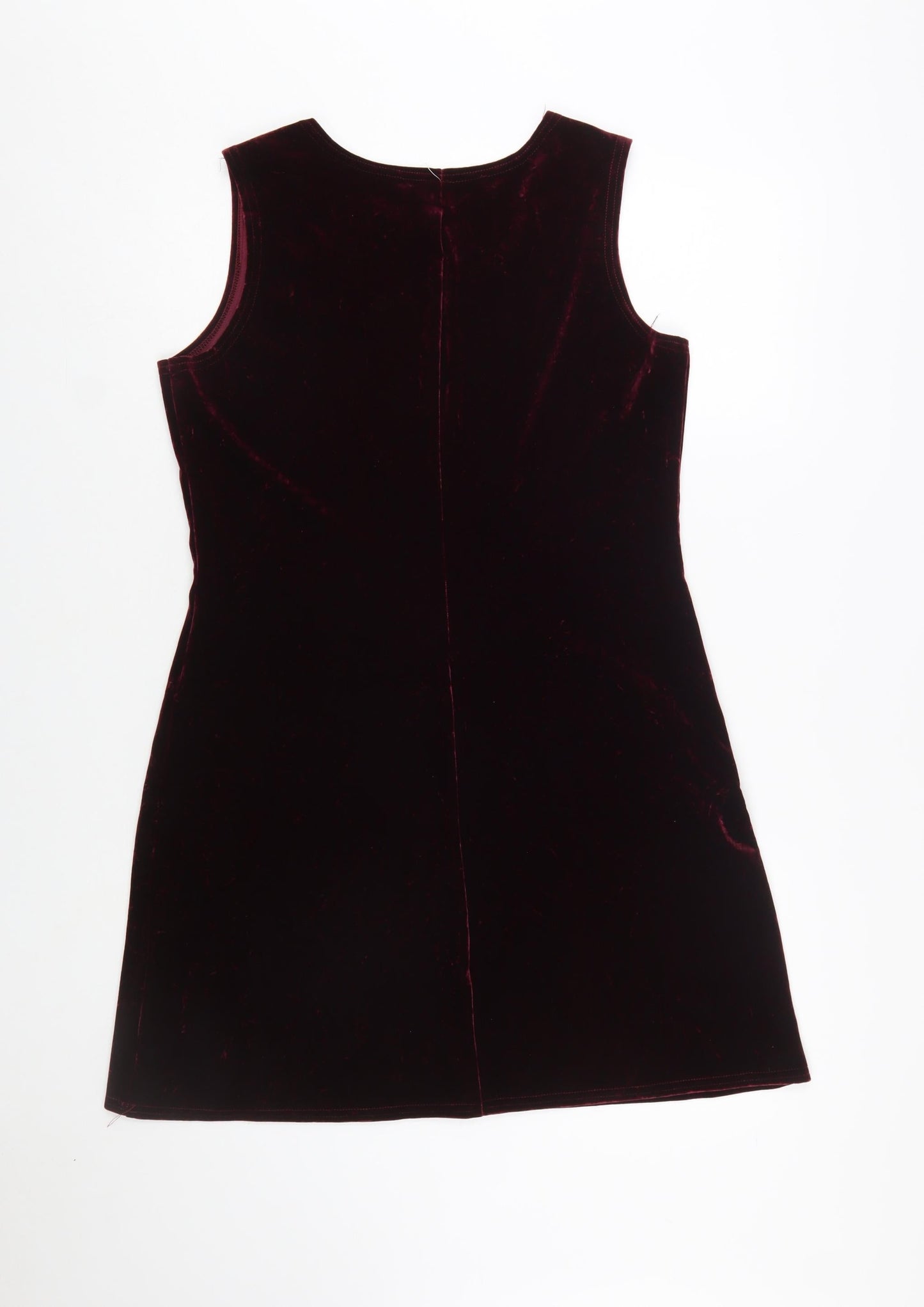 Vision Apparel Women's Red Velvet Sleeveless Shift Dress L