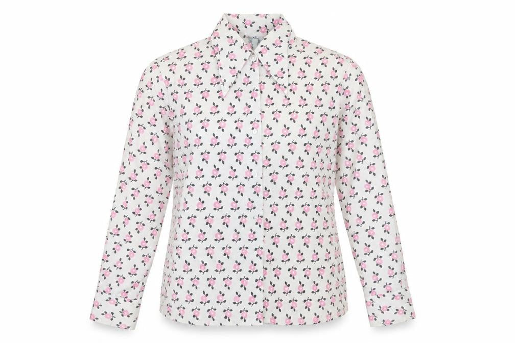 Delamare Womens White Floral Button-Up Shirt Size 14 Retro Long Sleeve
