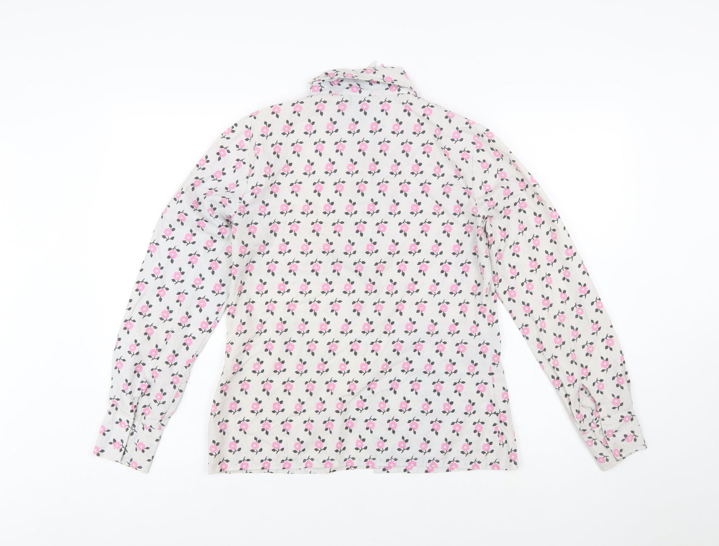Delamare Womens White Floral Button-Up Shirt Size 14 Retro Long Sleeve