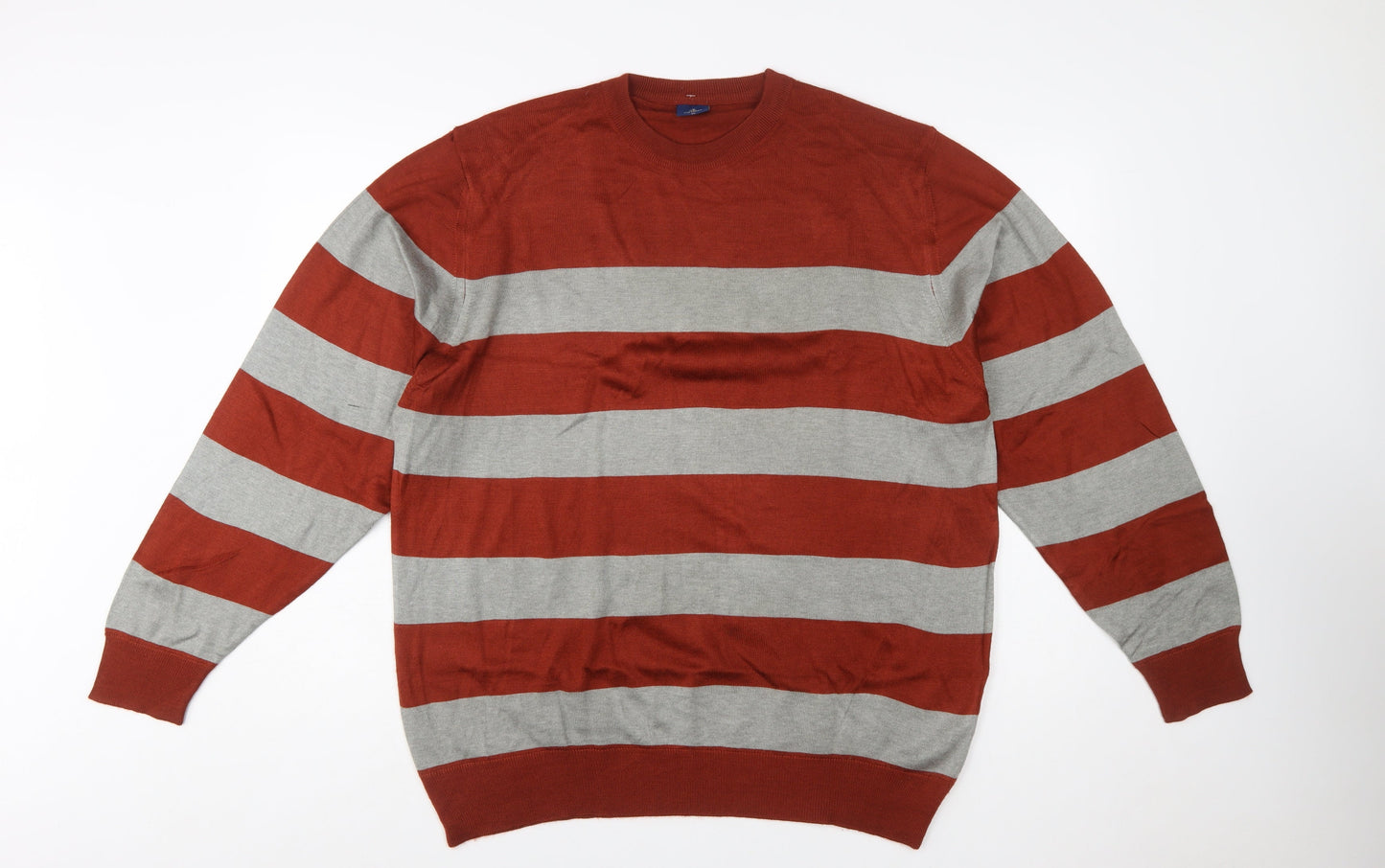Metiner Mens Red Grey Striped Wool Blend XL Crew Neck Jumper