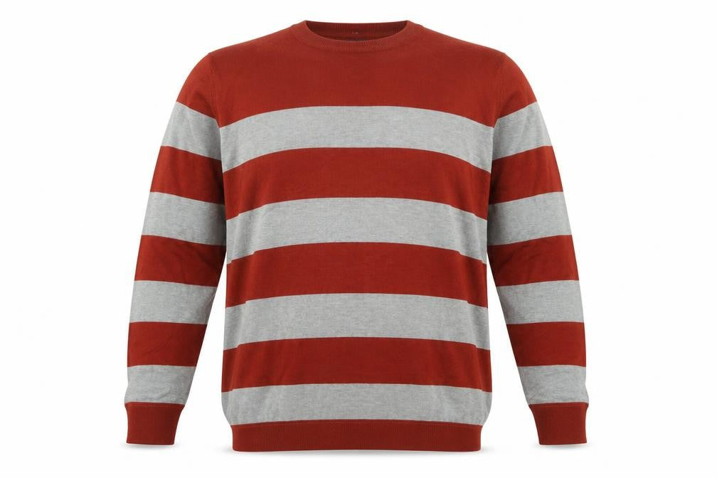 Metiner Mens Red Grey Striped Wool Blend XL Crew Neck Jumper