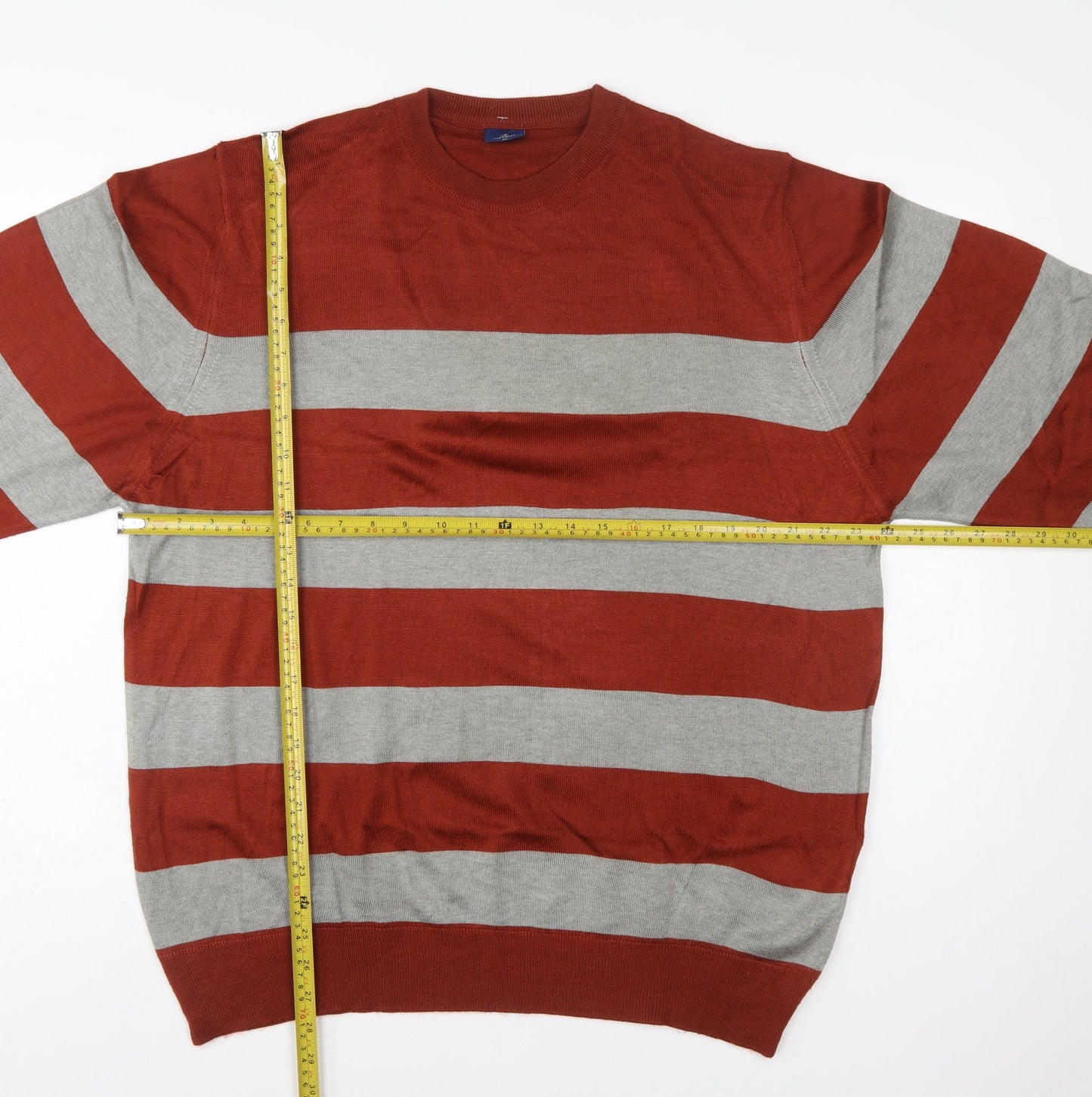 Metiner Mens Red Grey Striped Wool Blend XL Crew Neck Jumper