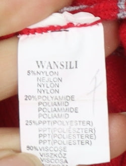 Wansili Women's Red Grey Striped V-Neck Knit Jumper M