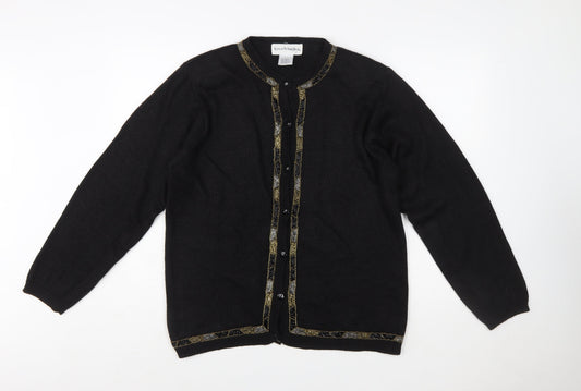 Norton McNaughton Women Black Beaded Cardigan L Vintage Style