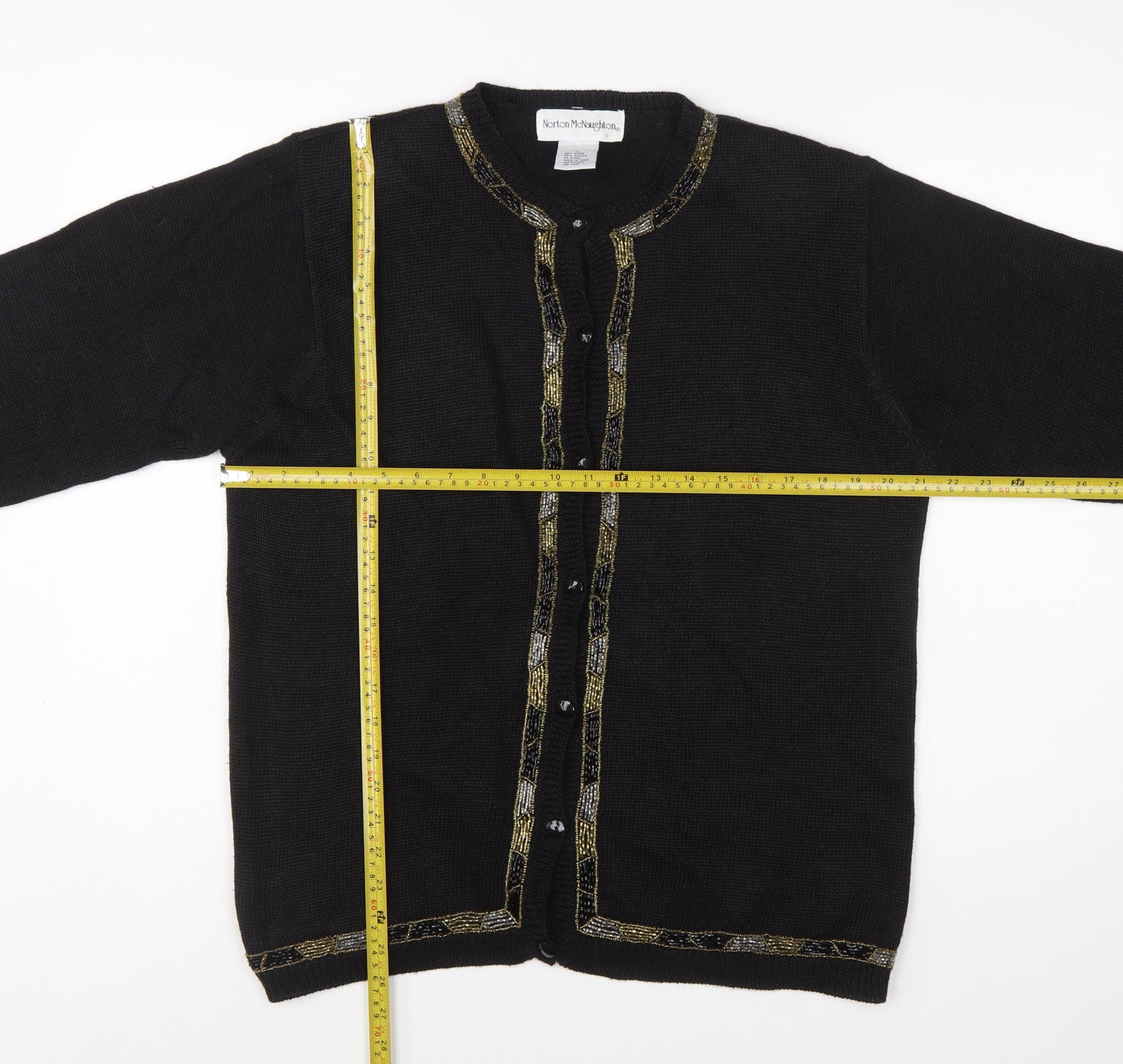 Norton McNaughton Women Black Beaded Cardigan L Vintage Style