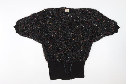 MCS Imports Women’s Black Hand Knit Cotton V-Neck Jumper M