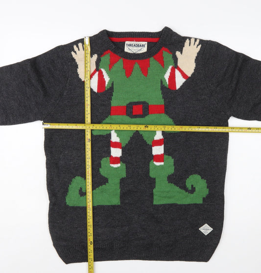 Threadbare Men's Grey Christmas Elf Pullover Jumper Size L