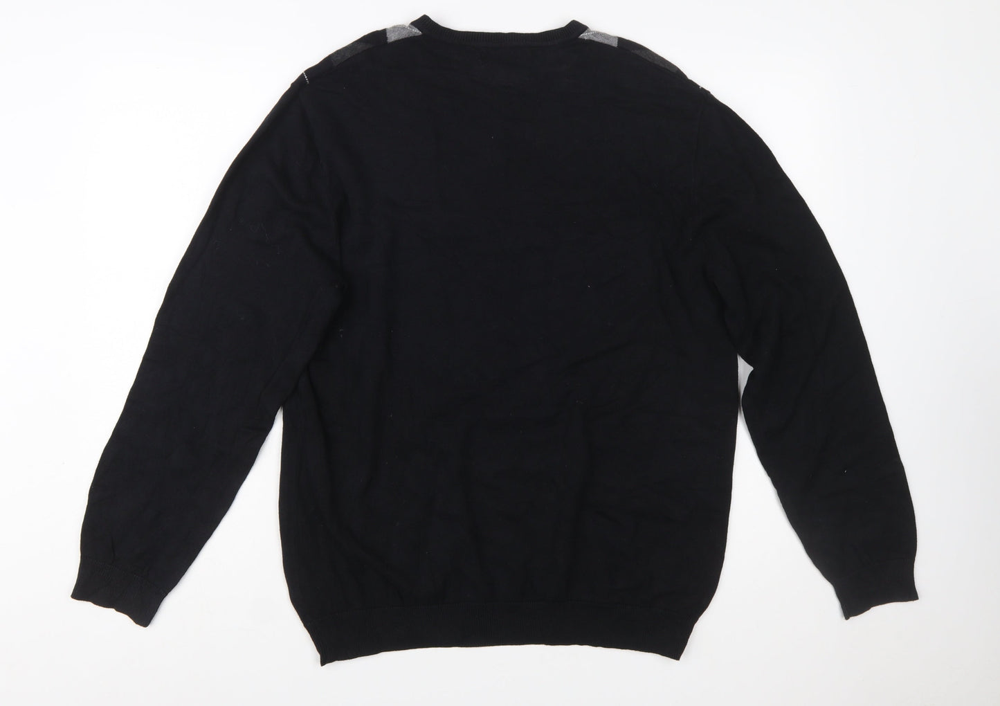 Claiborne Men's Black Argyle V-Neck Cotton Jumper Size M