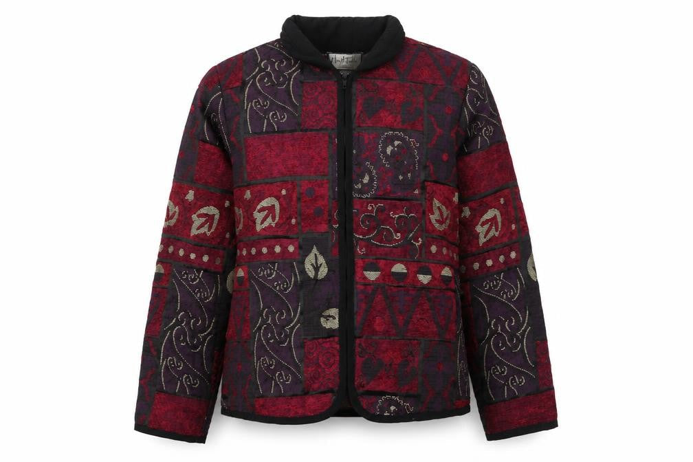 Mary McFadden Womens Red Geometric Pattern Jacket Size M Retro Bohemian Style
