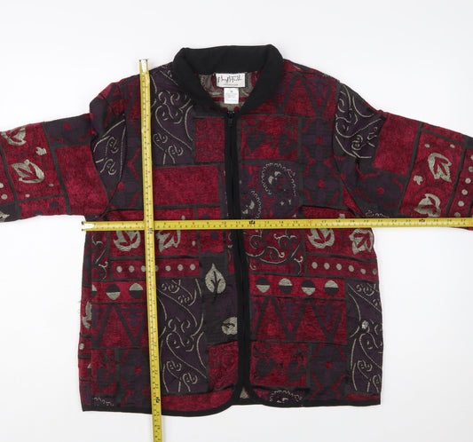 Mary McFadden Womens Red Geometric Pattern Jacket Size M Retro Bohemian Style