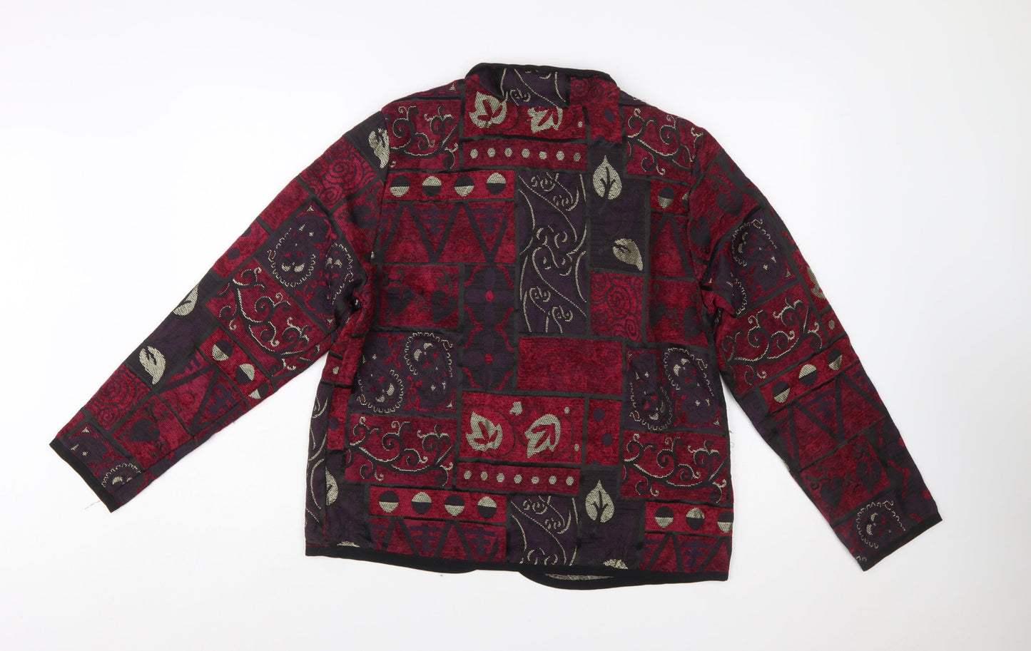 Mary McFadden Womens Red Geometric Pattern Jacket Size M Retro Bohemian Style