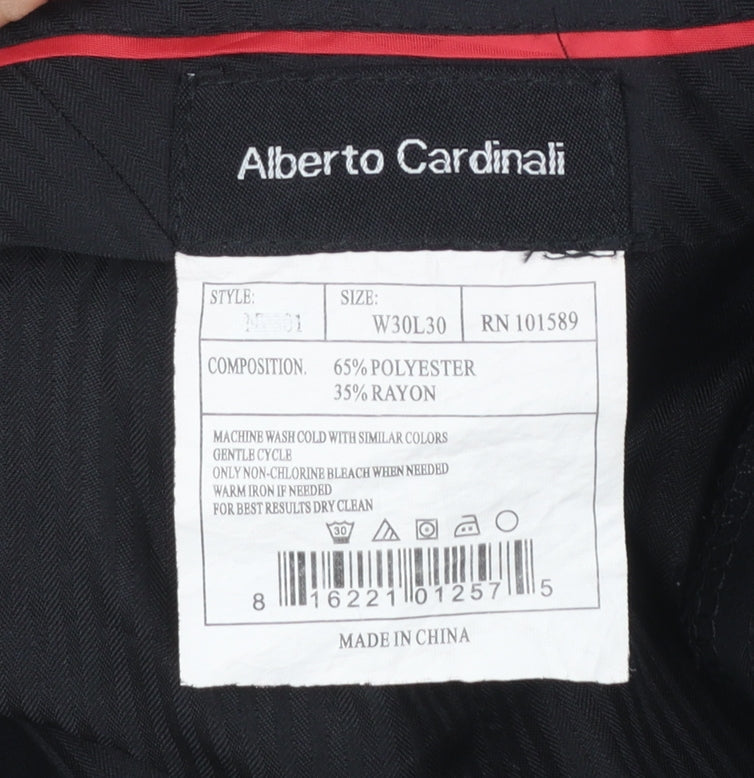 Alberto Cardinali Men's Black Chino Trousers W30 L30 Polyester Blend