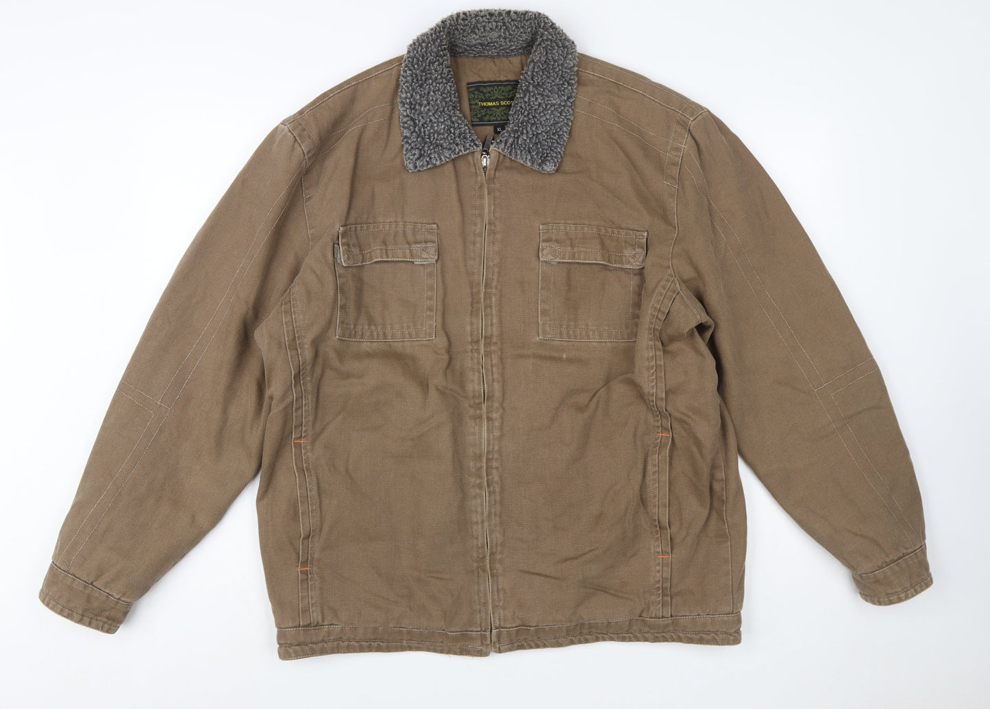 Thomas Scott Men's Brown XL Workwear Jacket Faux Fur Collar