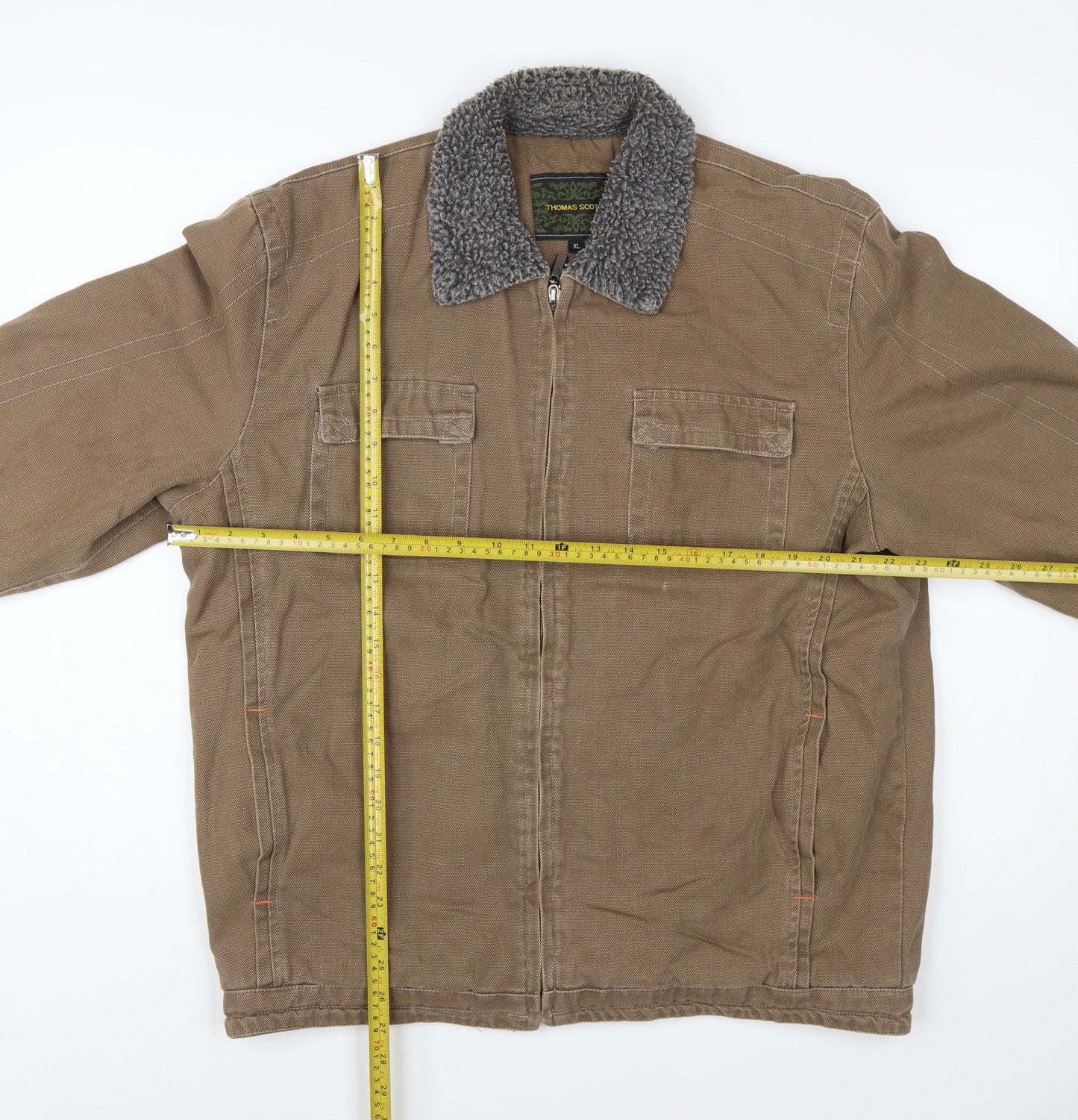 Thomas Scott Men's Brown XL Workwear Jacket Faux Fur Collar
