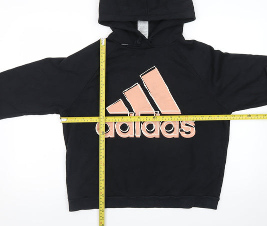 Adidas Womens Black Hoodie Small Pullover Gold Logo Casual