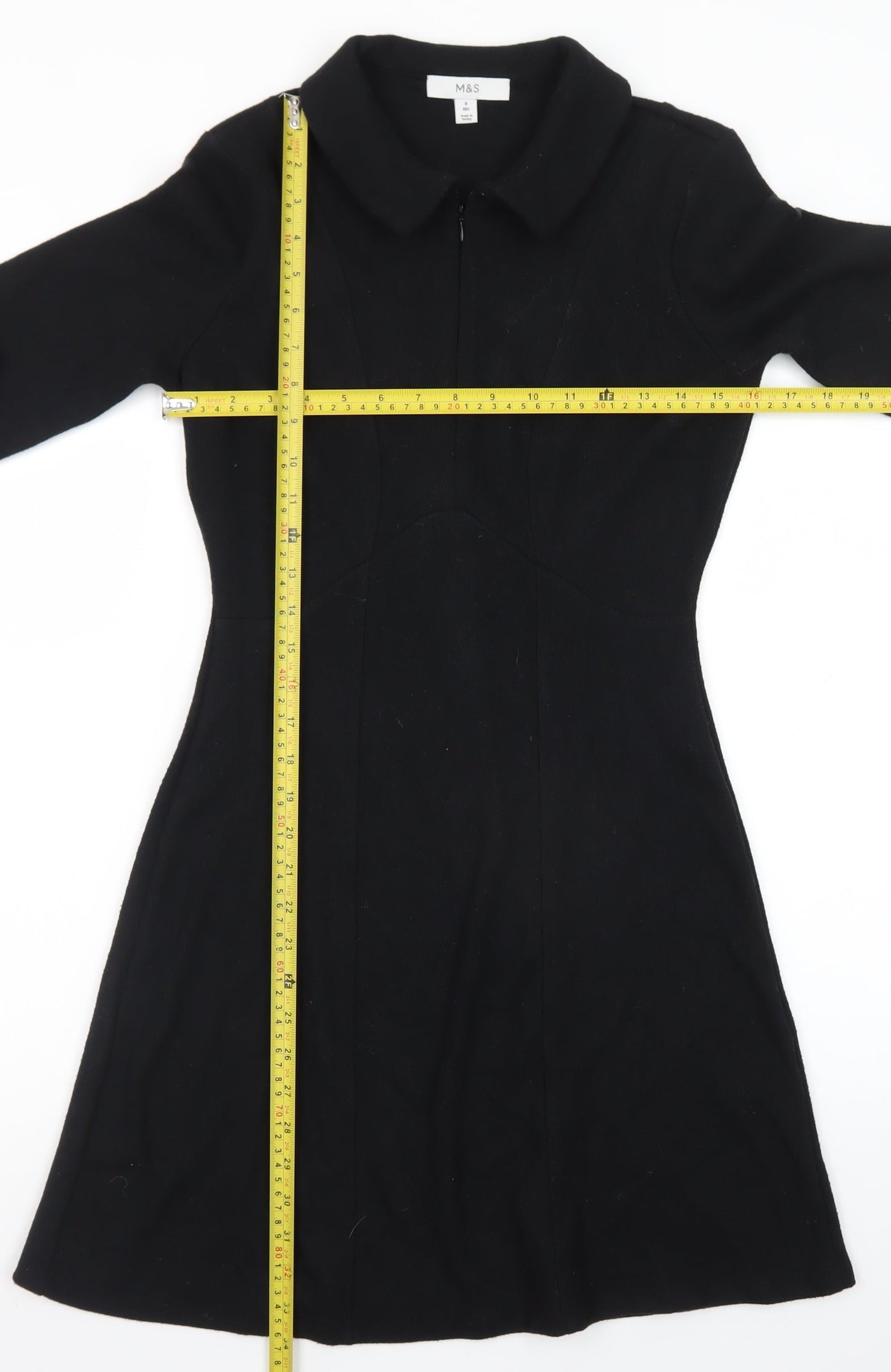Marks and Spencer Women’s Black Fit & Flare Collared Knee Length Dress Size 8