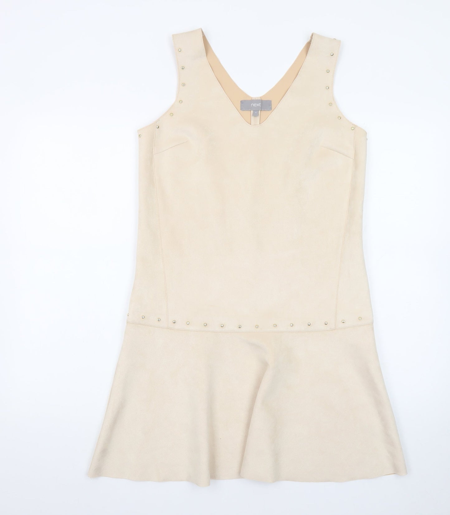 Next Women's Beige Sleeveless Studded Shift Dress Size 8