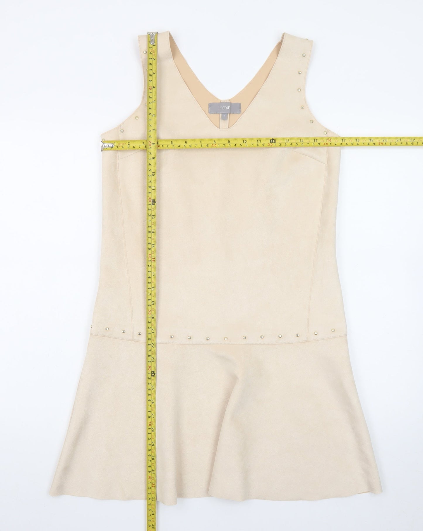 Next Women's Beige Sleeveless Studded Shift Dress Size 8