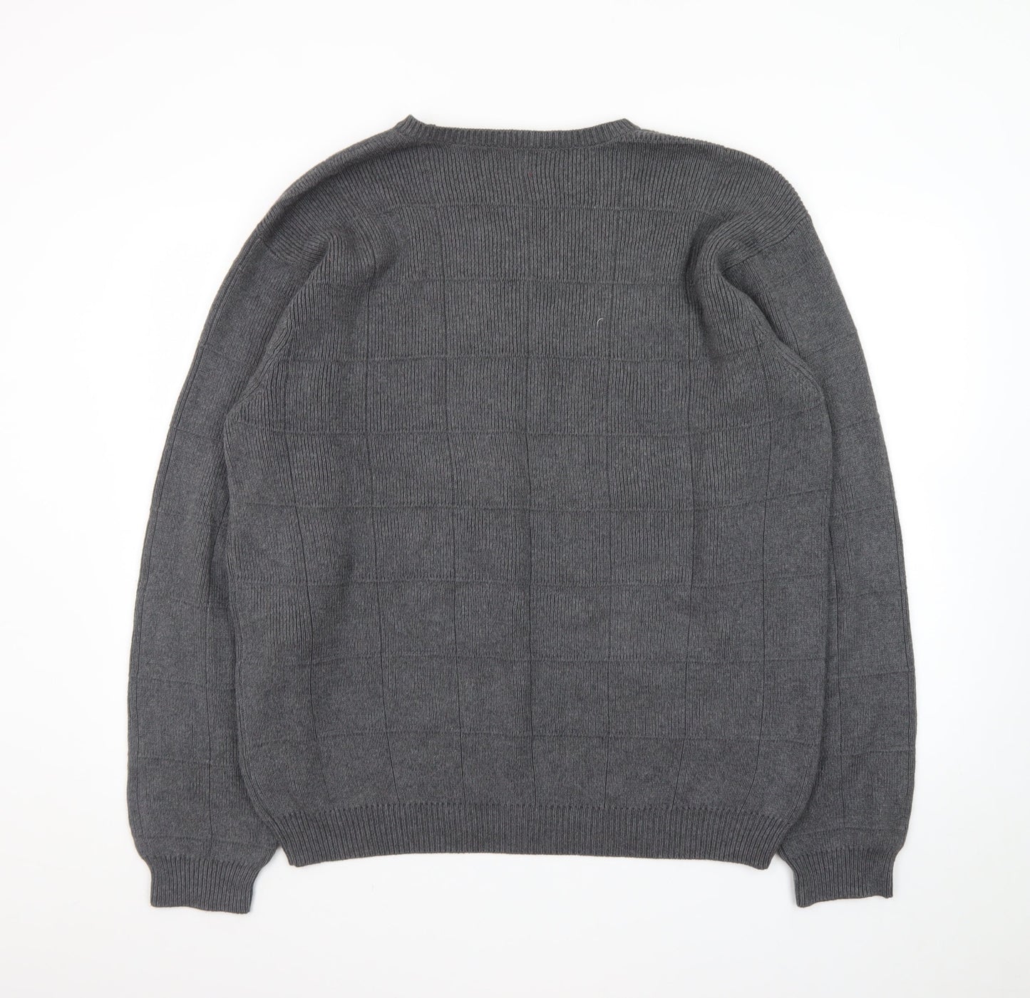 Arrow Men’s Grey Cotton Crew Neck Check Knit Jumper Size L