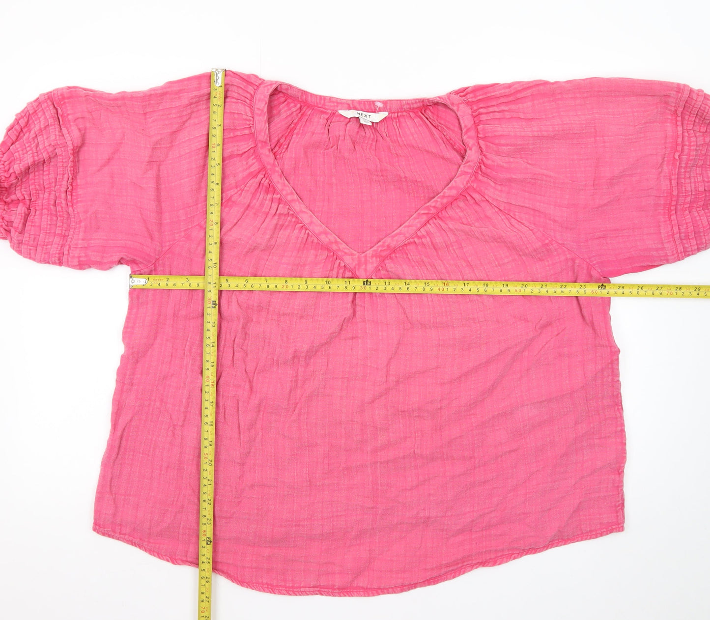 Next Women’s Pink Cotton V-Neck Short Sleeve Tunic Blouse Size 16