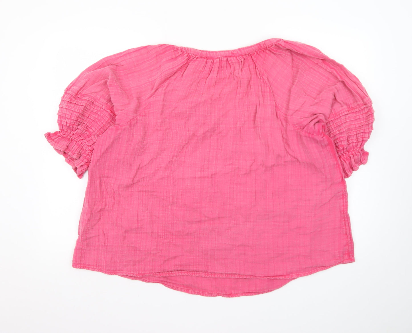 Next Women’s Pink Cotton V-Neck Short Sleeve Tunic Blouse Size 16
